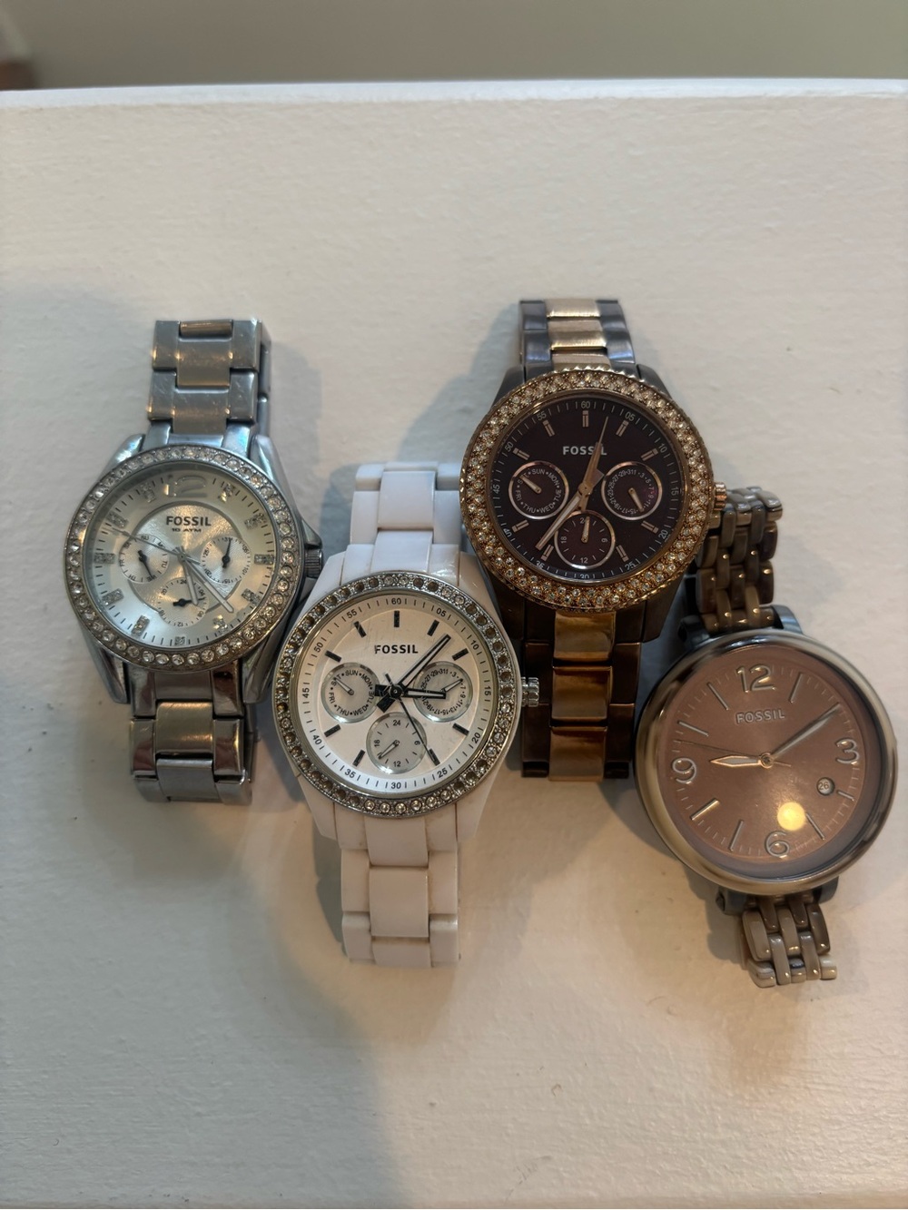 Fossil Women’s Assorted Metal and White Bracelet Watches - Silver, White, Brown